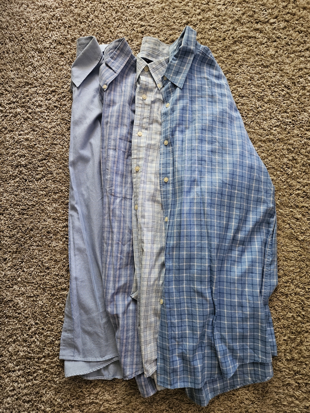 Allen Solly Men's Blue Plaid & Light Blue Button Down Dress Shirts Set of 4